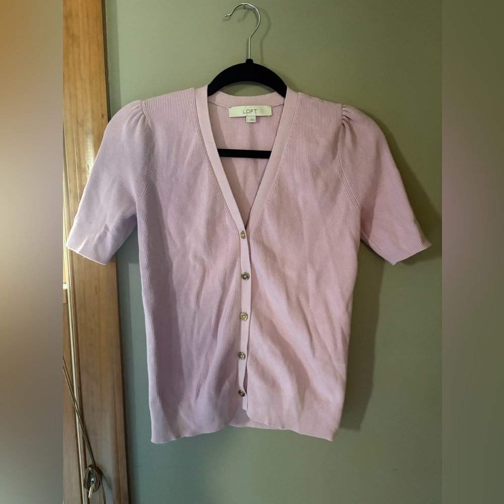 LOFT Lavender Buttoned Short Sleeve Sweater